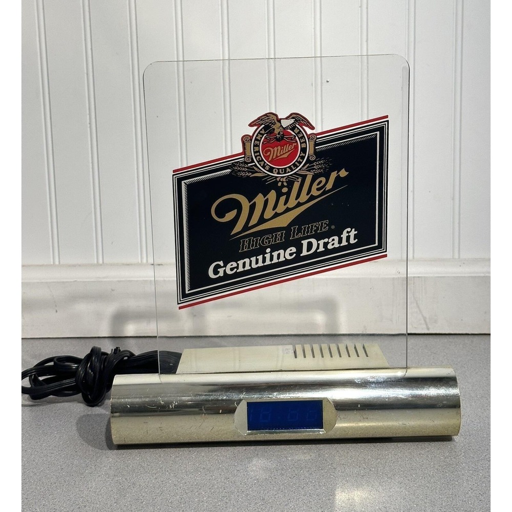 VINTAGE MILLER COLD GENUINE DRAFT BEER BAR WORKING LIGHT SIGN CLOCK 1986